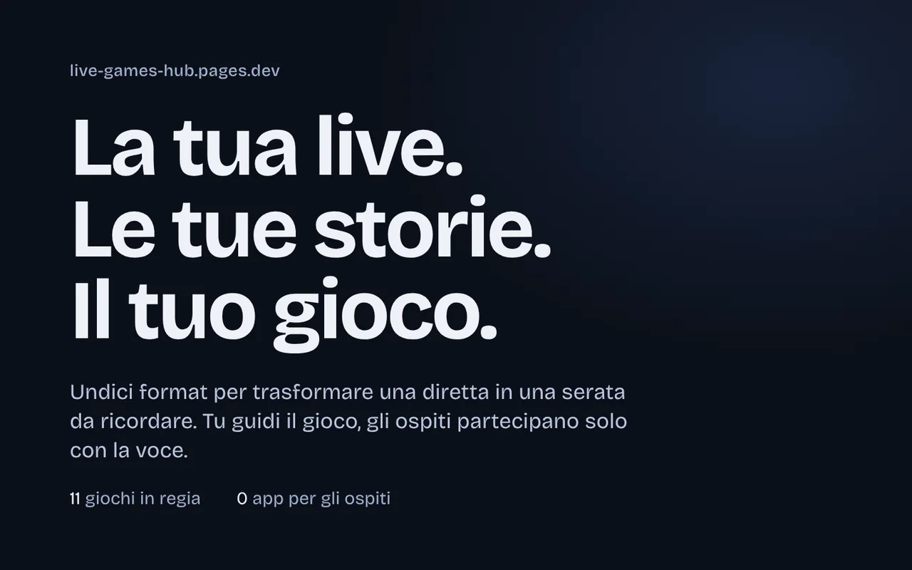 Pagina iniziale di Live Games Hub